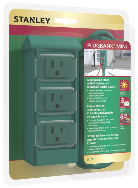 Stanley 3-Outlet Plugbank Ground Stake Green