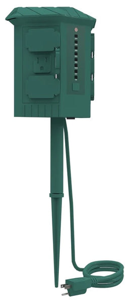 Stanley 3-Outlet Plugbank Ground Stake Green