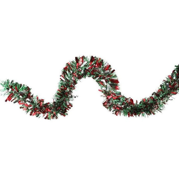 10' Deluxe Laser Red, Green and Metallic Silver Tinsel Christmas Garland