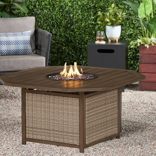 Peoria Slat-Top KD Octagonal Fire Pit Table