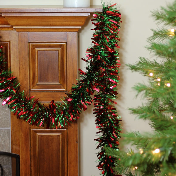 10' Red and Green Mini Mega Wide Tinsel Garland | Holiday Accents ...