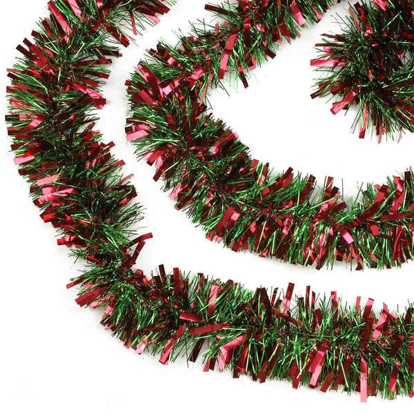 10' Red and Green Mini Mega Wide Tinsel Garland