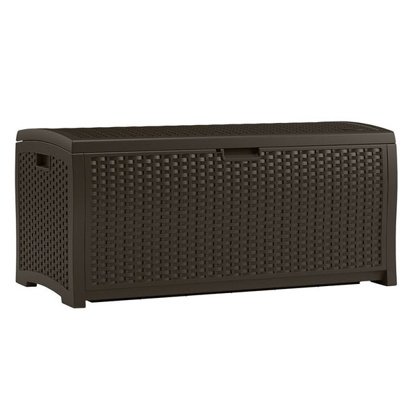 Resin Patio Storage Box | Suncast 73 Gallon Resin Wicker Deck Box ...