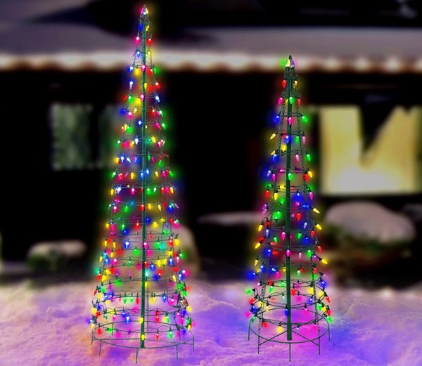 Set of 2 Wire Cone Trees with Multi-Colored Twinkling LED Lights ...